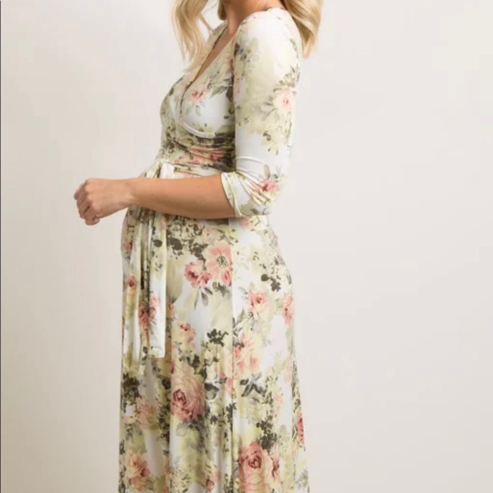 PinkBlush Ivory Floral Maternity Wrap Maxi Dress